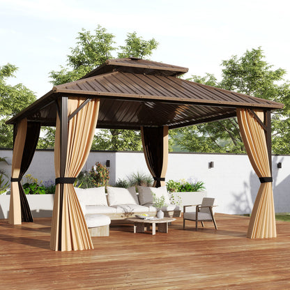 14 x 12 FT Hardtop Gazebo Outdoor Pergola for Patio Garden Deck Lawn Backyard Party Tent-Coffee