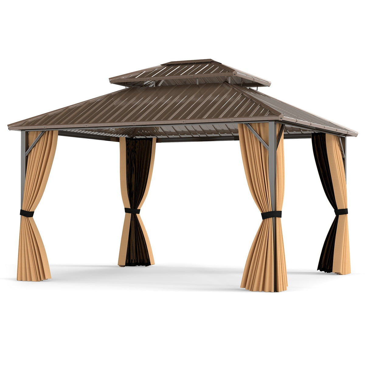 14 x 12 FT Hardtop Gazebo Outdoor Pergola for Patio Garden Deck Lawn Backyard Party Tent-Coffee