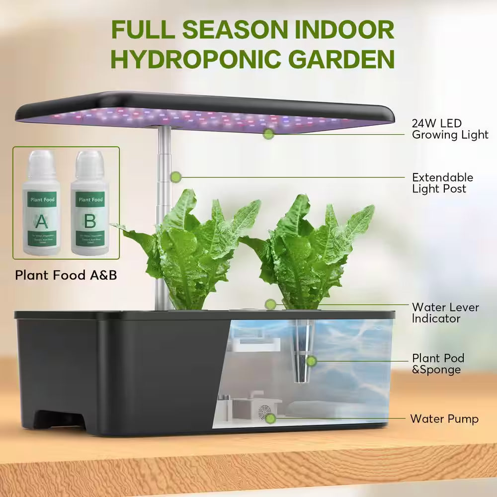 12 Pods Hydroponic Growing System Garden Kit with LED Grow Light, Adjustable Height, Water Pump, No Seeds Included