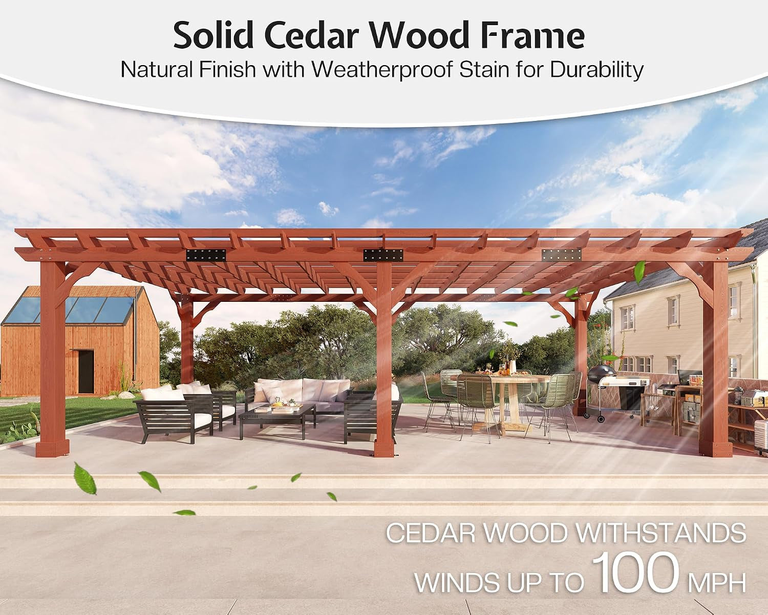 12X24 FT Premium Cedar Wood Pergola with Trellis Roof & Stakes | Outdoor Pergola Kit with Weather-Resistant Support, Backyard Gazebo for Patio, Garden & Events, Reddish-Brown