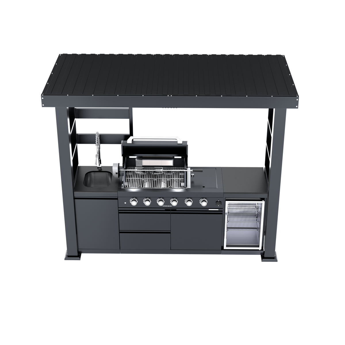 97-Inch Deluxe Stainless Steel Gas Outdoor Kitchen Grill with Granite Countertops - Silver