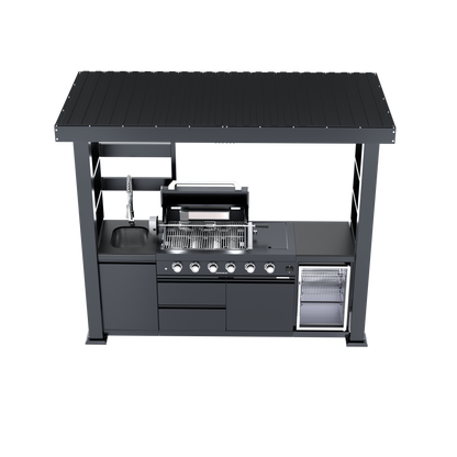 97-Inch Deluxe Stainless Steel Gas Outdoor Kitchen Grill with Granite Countertops - Silver