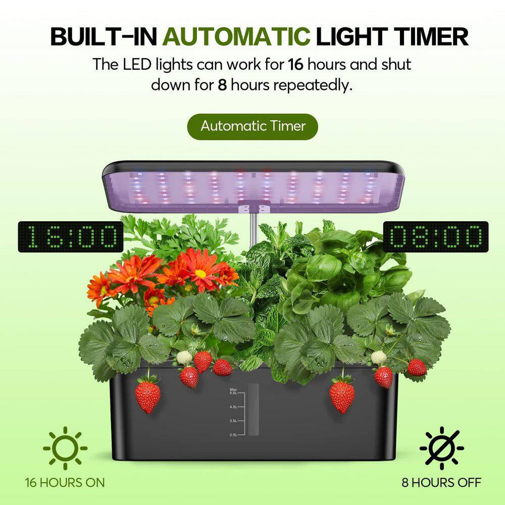 12 Pods Hydroponic Growing System Garden Kit with LED Grow Light, Adjustable Height, Water Pump, No Seeds Included