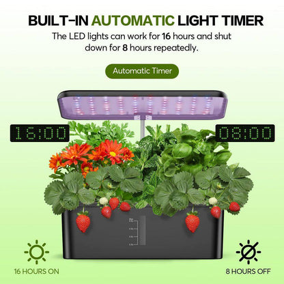 12 Pods Hydroponic Growing System Garden Kit with LED Grow Light, Adjustable Height, Water Pump, No Seeds Included