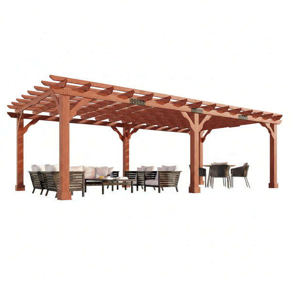 12X24 FT Premium Cedar Wood Pergola with Trellis Roof & Stakes | Outdoor Pergola Kit with Weather-Resistant Support, Backyard Gazebo for Patio, Garden & Events, Reddish-Brown