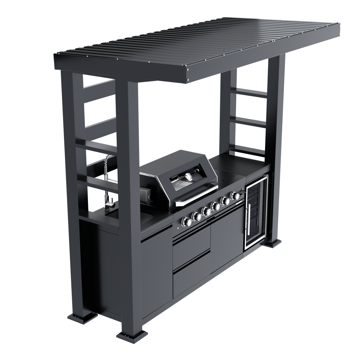 97-Inch Deluxe Stainless Steel Gas Outdoor Kitchen Grill with Granite Countertops - Silver