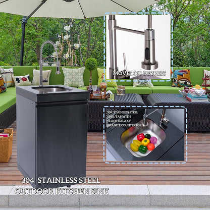 Outdoor Kitchen Island Gas Grill System 4 Burner BBQ Island with Rotisserie Kit, Integrated Sink, Wine Cooler & Granite Countertop