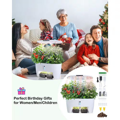 16 Pods White Hydroponic Growing System Kit with Sprout Mode and 24W Full Spectrum LED Grow Light Indoor Garden Planter