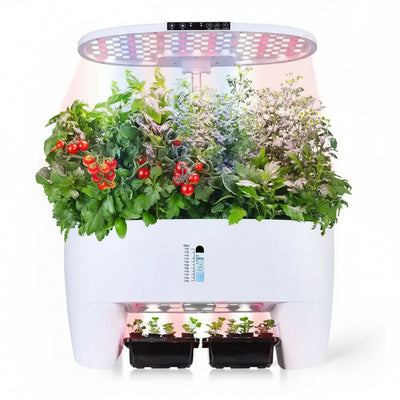 16 Pods White Hydroponic Growing System Kit with Sprout Mode and 24W Full Spectrum LED Grow Light Indoor Garden Planter