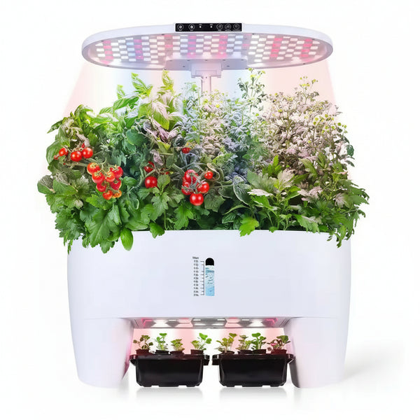 16 Pods White Hydroponic Growing System Kit with Sprout Mode and 24W Full Spectrum LED Grow Light Indoor Garden Planter