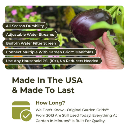 Garden Grid 2X6 | Garden Watering System for Raised Beds | Pre-Assembled | 1-Min Setup Garden Irrigation Kit; Full-Coverage, No Dry Spots; Usa-Made; Lasts Years Longer than Drip Irrigation, 22.5X66"