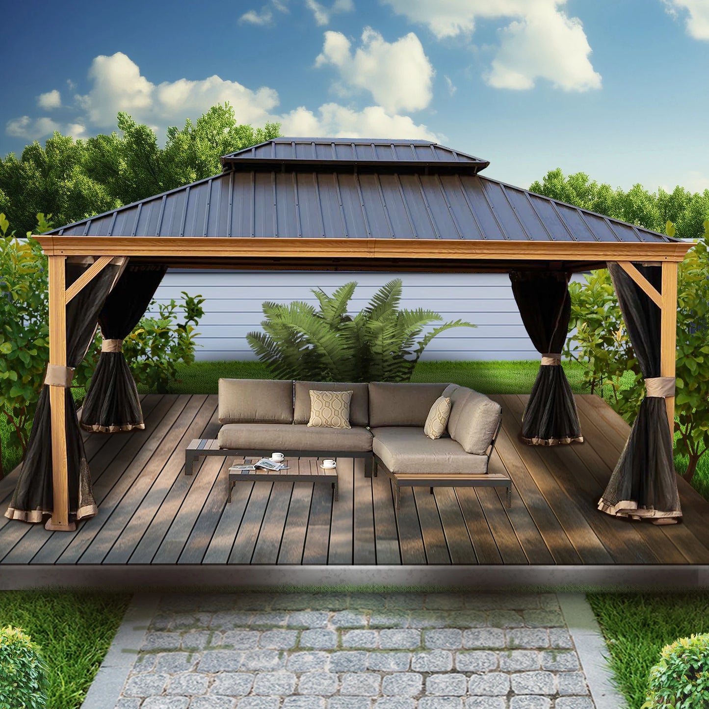 18-Ft X 12-Ft Apollo Brown Gazebo with Hardtop Roof (Screen Included)