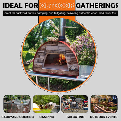 Maximus Red Wood-Fired Portable Outdoor Pizza Oven, Handmade in Portugal, Stainless Steel Chimney, Pizza Peel, Thermometer, Extra Floor Tile & Baking Dish Included