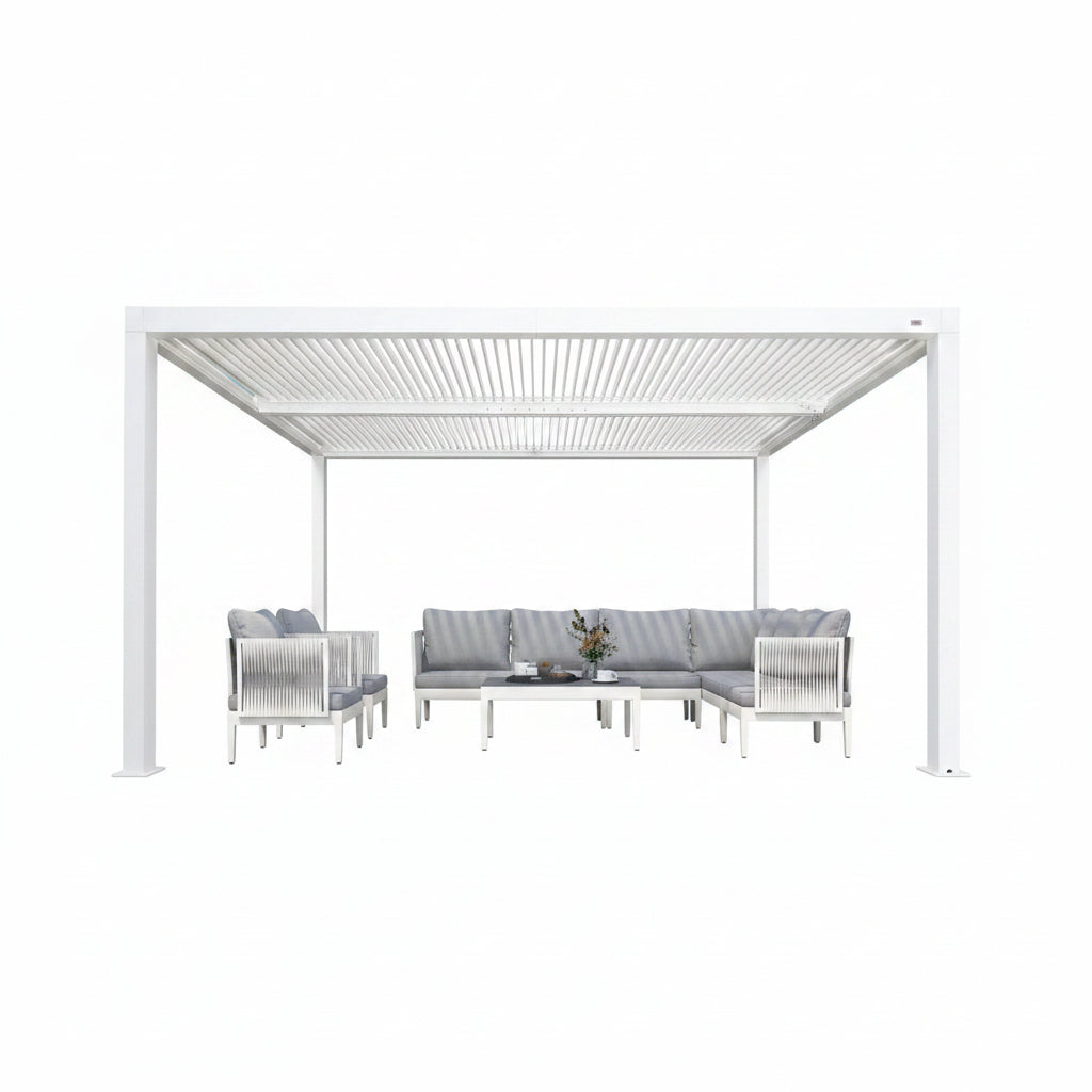 Louvered Pergola Modern White Pergola with Adjustable Roof for Deck Backyard Garden