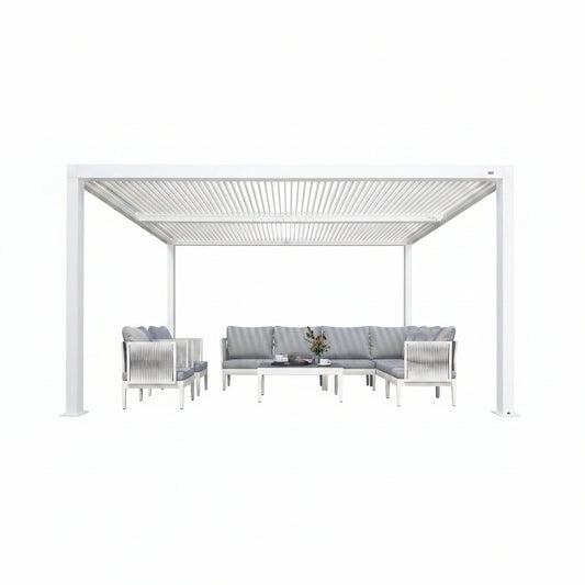 Louvered Pergola Modern White Pergola with Adjustable Roof for Deck Backyard Garden