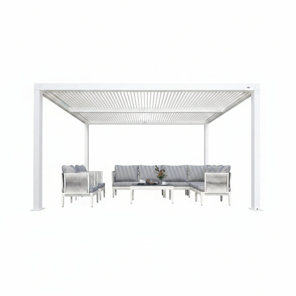 Louvered Pergola Modern White Pergola with Adjustable Roof for Deck Backyard Garden