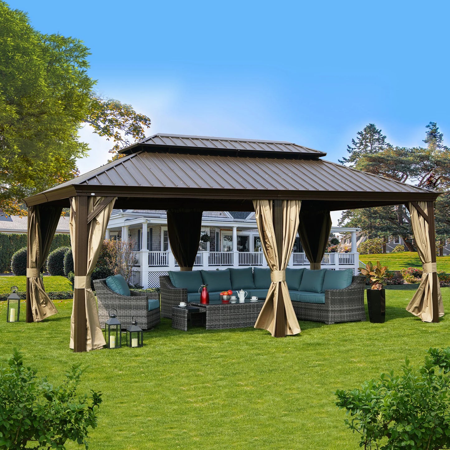 12-Ft X 16-Ft Alexander Dark Brown Gazebo with Hardtop Roof (Screen Included)
