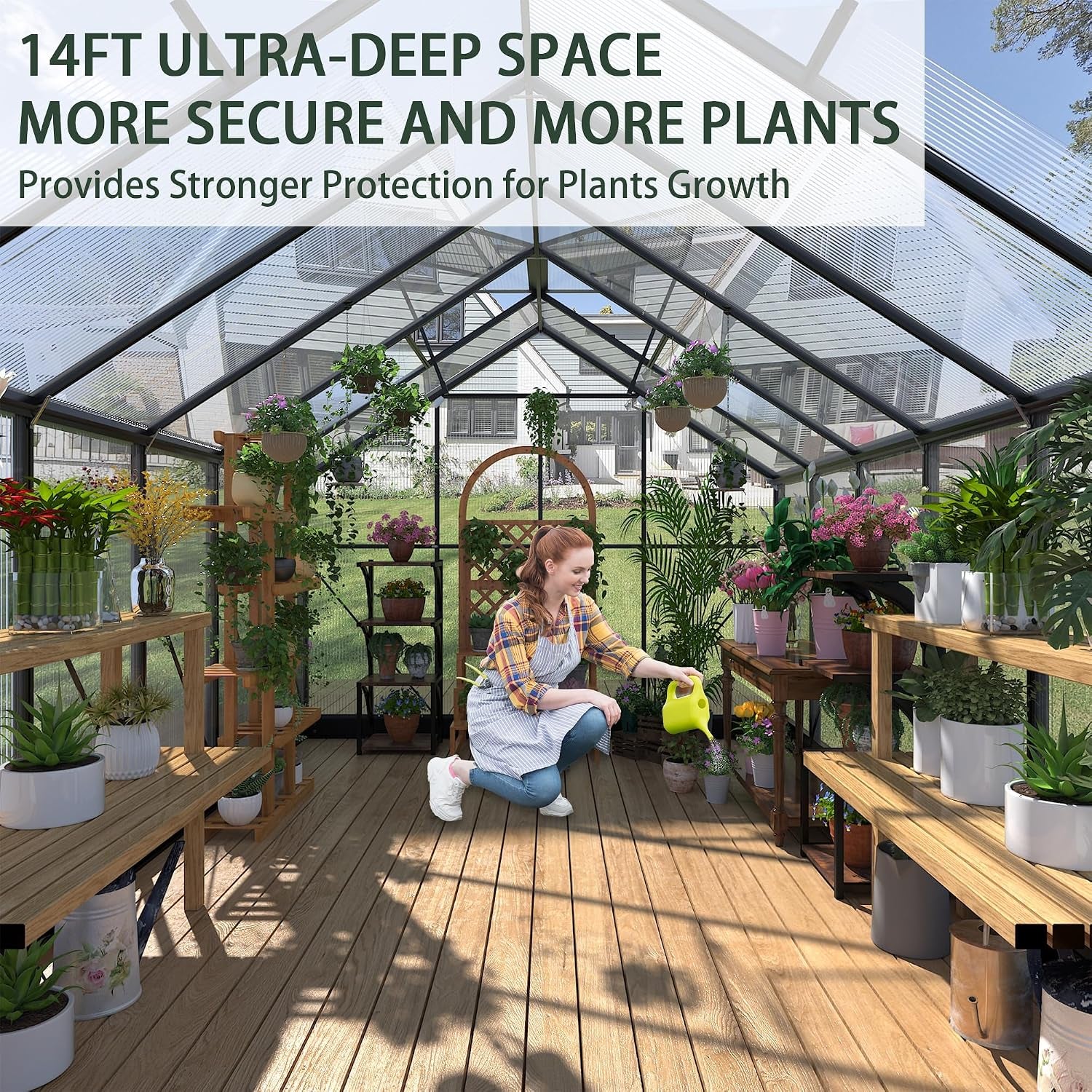 Greenhouses for Outdoors, 8X14.2 FT Polycarbonate Greenhouses with 2 Adjustable Roof Vent, Windproof, Walk-In Aluminum Frame Green Houses for outside with Sliding Door, Garden (8X14.2Ft)