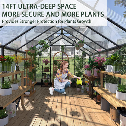 Greenhouses for Outdoors, 8X14.2 FT Polycarbonate Greenhouses with 2 Adjustable Roof Vent, Windproof, Walk-In Aluminum Frame Green Houses for outside with Sliding Door, Garden (8X14.2Ft)