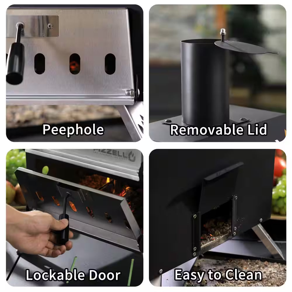12 In. Outdoor Wood Fired Pizza Oven 2-Layer Pizza Maker outside Pizza Grill for Backyard Parties, Black
