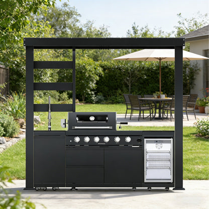 97-Inch Deluxe Stainless Steel Gas Outdoor Kitchen Grill with Granite Countertops - Silver
