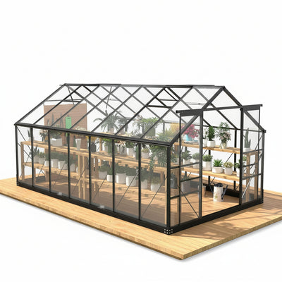 Greenhouses for Outdoors, 8X14.2 FT Polycarbonate Greenhouses with 2 Adjustable Roof Vent, Windproof, Walk-In Aluminum Frame Green Houses for outside with Sliding Door, Garden (8X14.2Ft)