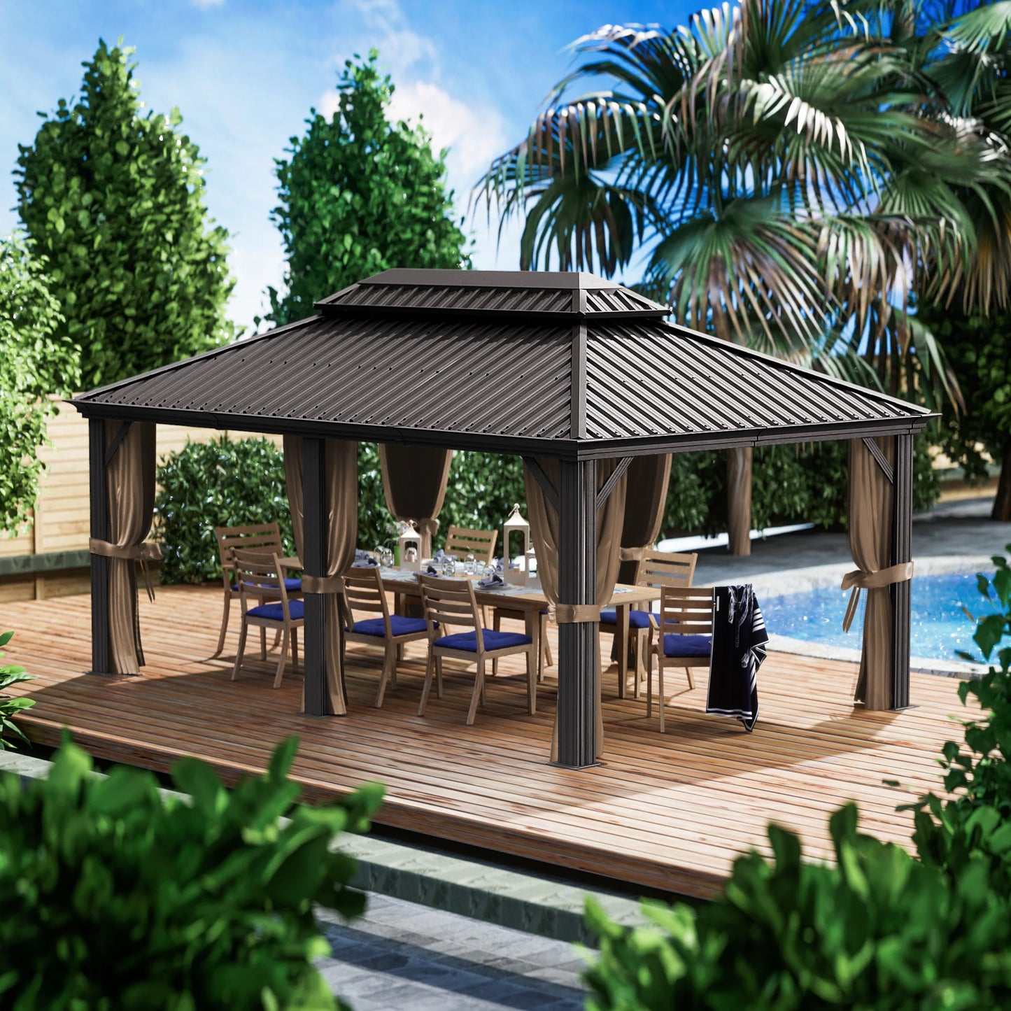 12-Ft X 16-Ft Alexander Dark Brown Gazebo with Hardtop Roof (Screen Included)