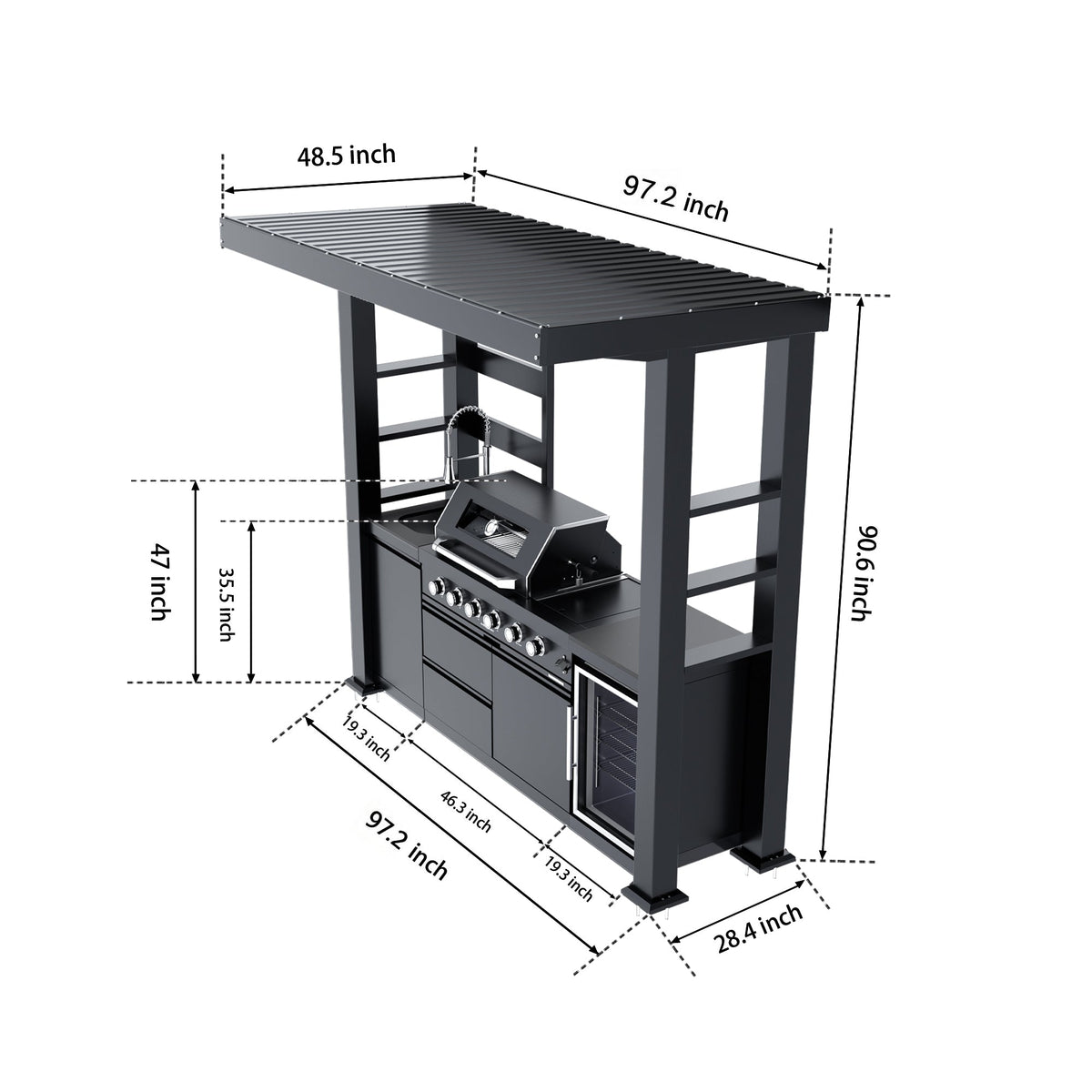 97-Inch Deluxe Stainless Steel Gas Outdoor Kitchen Grill with Granite Countertops - Silver