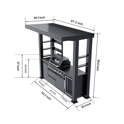 97-Inch Deluxe Stainless Steel Gas Outdoor Kitchen Grill with Granite Countertops - Silver