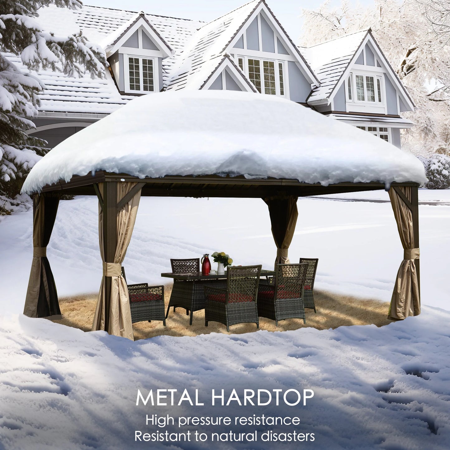 12-Ft X 16-Ft Alexander Dark Brown Gazebo with Hardtop Roof (Screen Included)