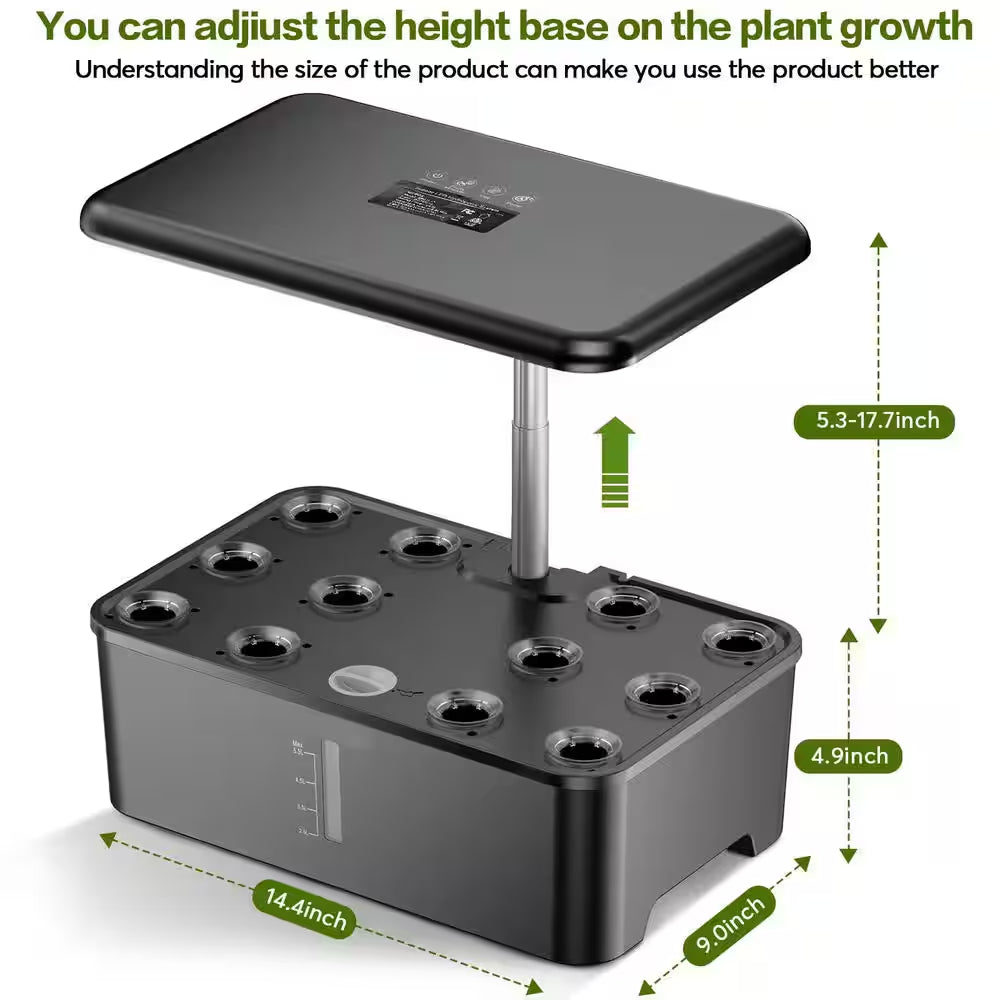 12 Pods Hydroponic Growing System Garden Kit with LED Grow Light, Adjustable Height, Water Pump, No Seeds Included
