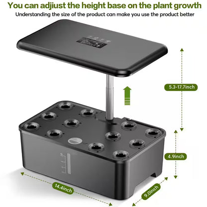 12 Pods Hydroponic Growing System Garden Kit with LED Grow Light, Adjustable Height, Water Pump, No Seeds Included