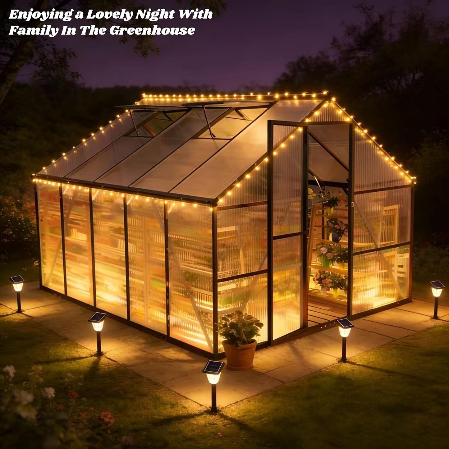8 X 10 FT Outdoor Polycarbonate Greenhouse, Charcoal Black | Large Walk-In Interior, Reinforced Aluminum Frame, Double-Wall PC Panels, Two Roof Vents and Rain Gutters Help Plants Thrive