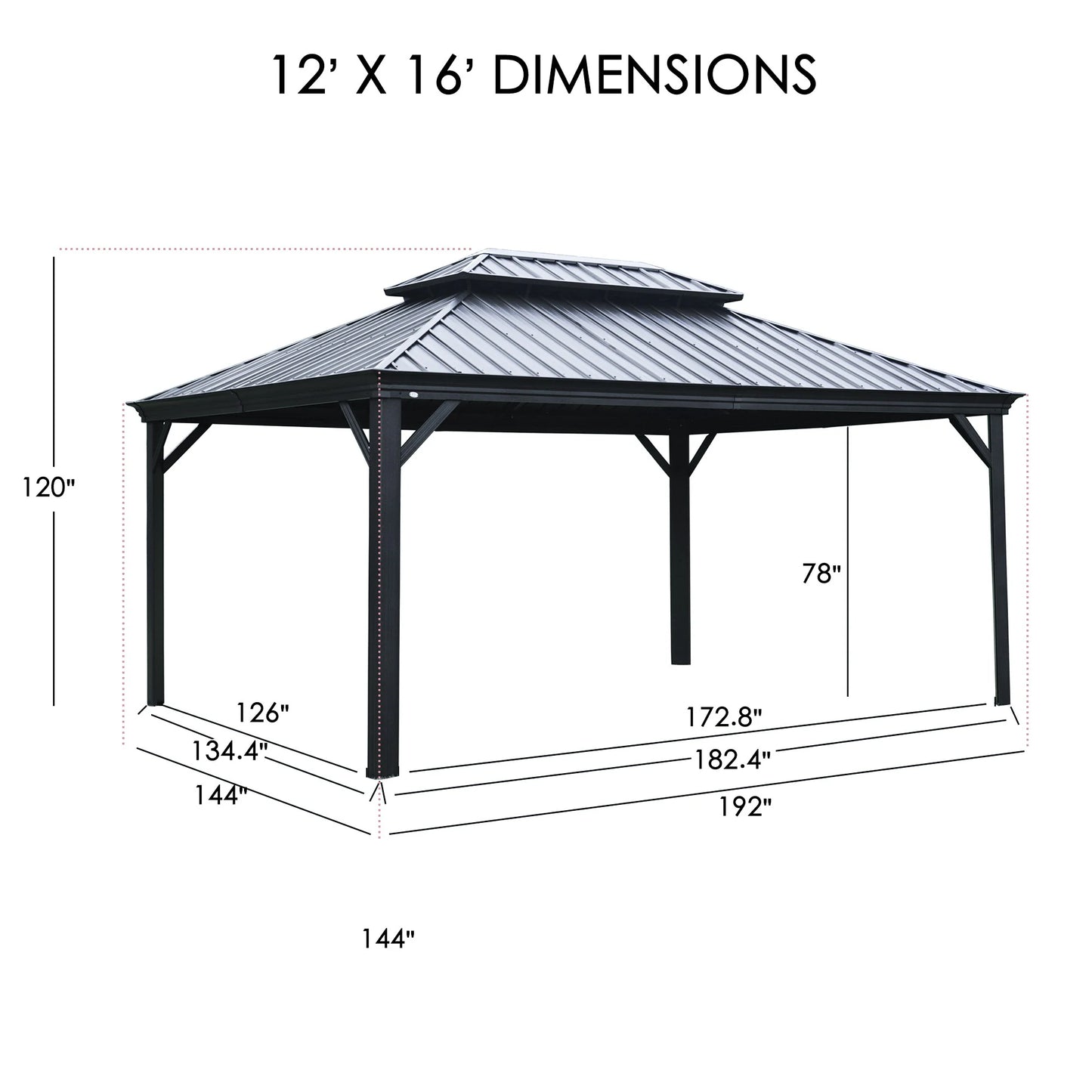 12-Ft X 16-Ft Alexander Dark Brown Gazebo with Hardtop Roof (Screen Included)