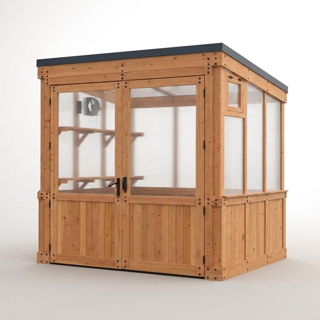 Willow 6 Ft. X 9 Ft. 6 In. X 7 Ft. 10 In. All Cedar Modern Greenhouse — Studio Shot