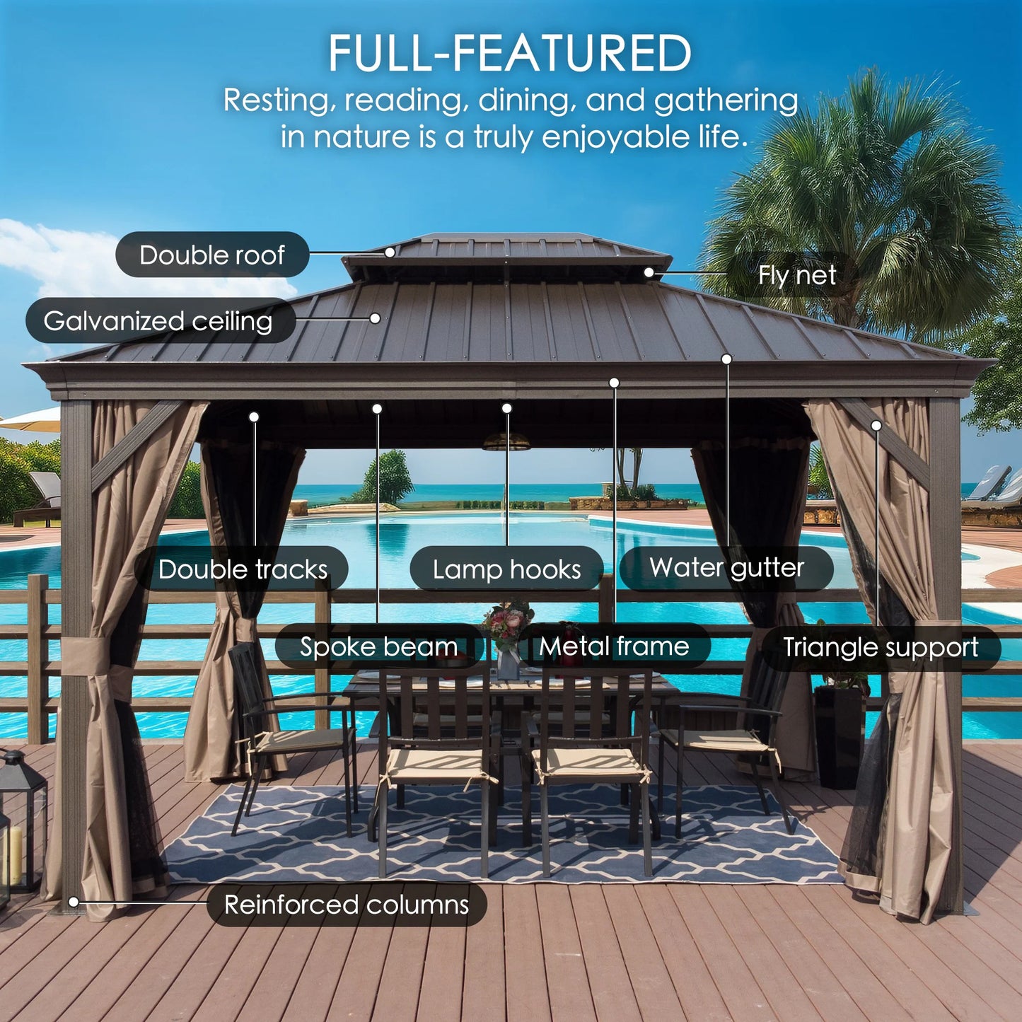 12-Ft X 16-Ft Alexander Dark Brown Gazebo with Hardtop Roof (Screen Included)
