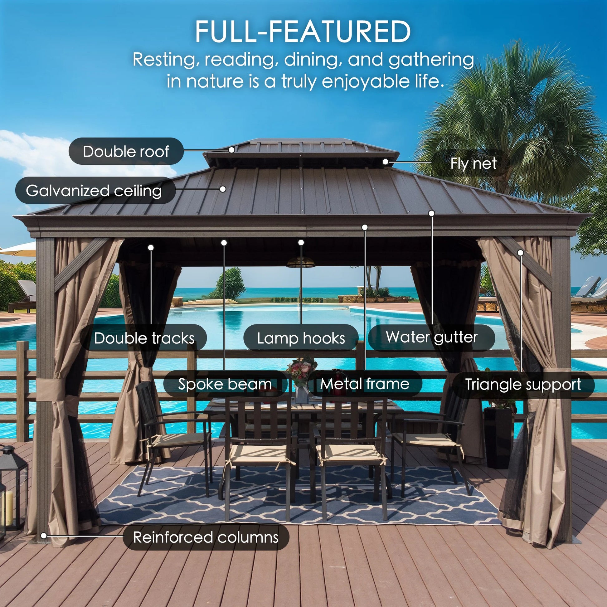 12-Ft X 16-Ft Alexander Dark Brown Gazebo with Hardtop Roof (Screen Included)