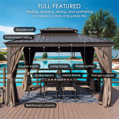 12-Ft X 16-Ft Alexander Dark Brown Gazebo with Hardtop Roof (Screen Included)