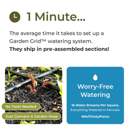 Garden Grid 2X6 | Garden Watering System for Raised Beds | Pre-Assembled | 1-Min Setup Garden Irrigation Kit; Full-Coverage, No Dry Spots; Usa-Made; Lasts Years Longer than Drip Irrigation, 22.5X66"