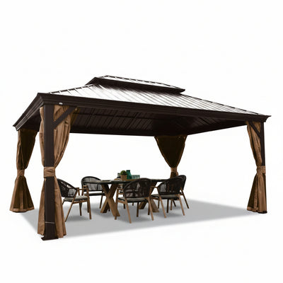 12-Ft X 16-Ft Alexander Dark Brown Gazebo with Hardtop Roof (Screen Included)