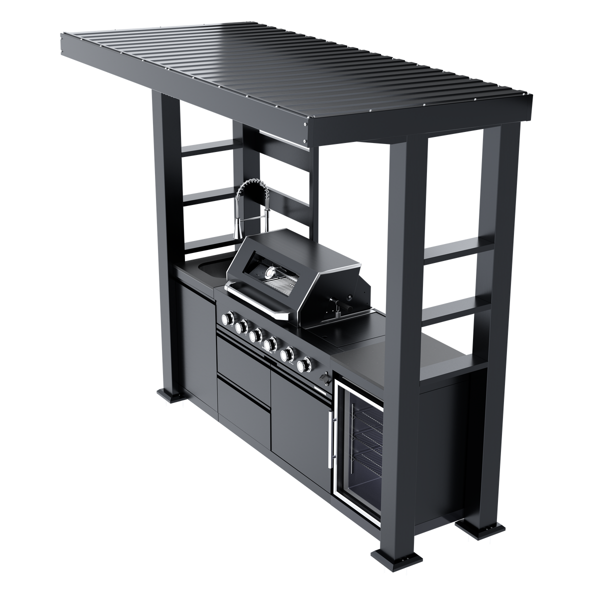 97-Inch Deluxe Stainless Steel Gas Outdoor Kitchen Grill with Granite Countertops - Silver