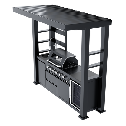 97-Inch Deluxe Stainless Steel Gas Outdoor Kitchen Grill with Granite Countertops - Silver