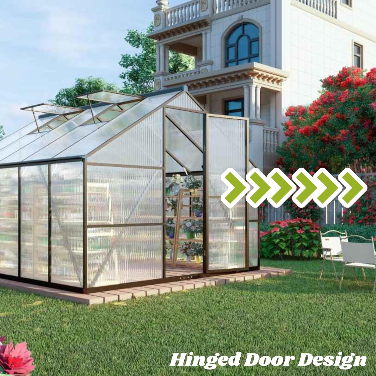 8 X 10 FT Outdoor Polycarbonate Greenhouse, Charcoal Black | Large Walk-In Interior, Reinforced Aluminum Frame, Double-Wall PC Panels, Two Roof Vents and Rain Gutters Help Plants Thrive