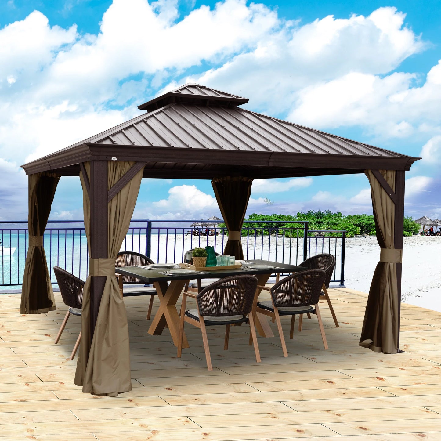12-Ft X 16-Ft Alexander Dark Brown Gazebo with Hardtop Roof (Screen Included)