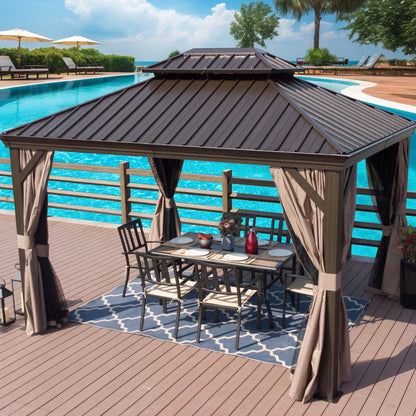 12-Ft X 16-Ft Alexander Dark Brown Gazebo with Hardtop Roof (Screen Included)