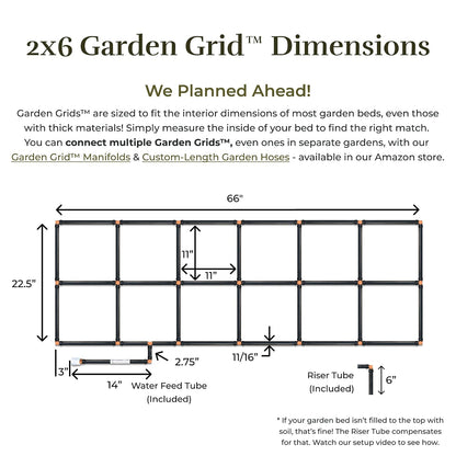 Garden Grid 2X6 | Garden Watering System for Raised Beds | Pre-Assembled | 1-Min Setup Garden Irrigation Kit; Full-Coverage, No Dry Spots; Usa-Made; Lasts Years Longer than Drip Irrigation, 22.5X66"