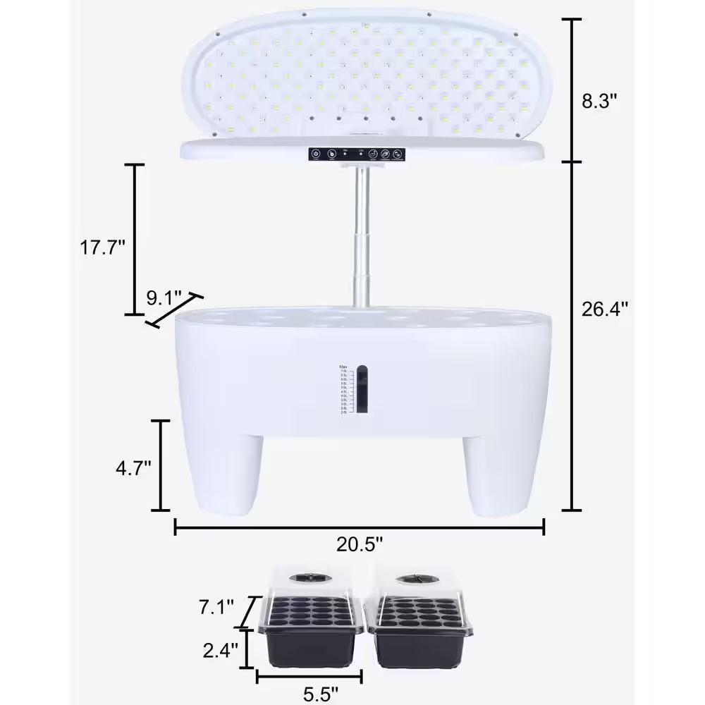 16 Pods White Hydroponic Growing System Kit with Sprout Mode and 24W Full Spectrum LED Grow Light Indoor Garden Planter