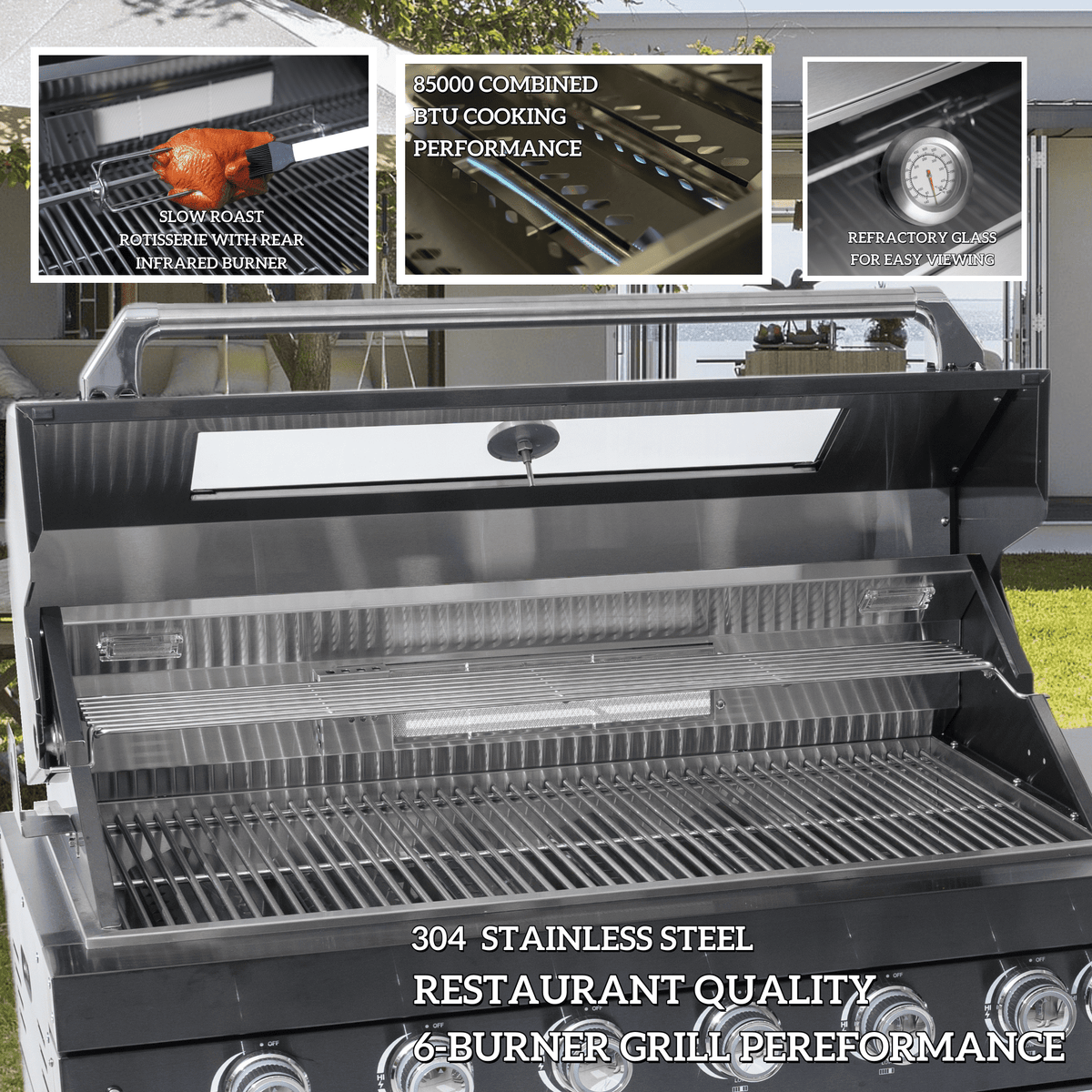 97-Inch Deluxe Stainless Steel Gas Outdoor Kitchen Grill with Granite Countertops - Silver