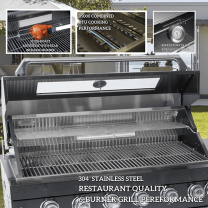 97-Inch Deluxe Stainless Steel Gas Outdoor Kitchen Grill with Granite Countertops - Silver
