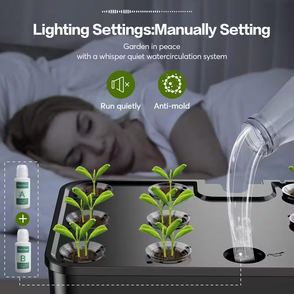 12 Pods Hydroponic Growing System Garden Kit with LED Grow Light, Adjustable Height, Water Pump, No Seeds Included